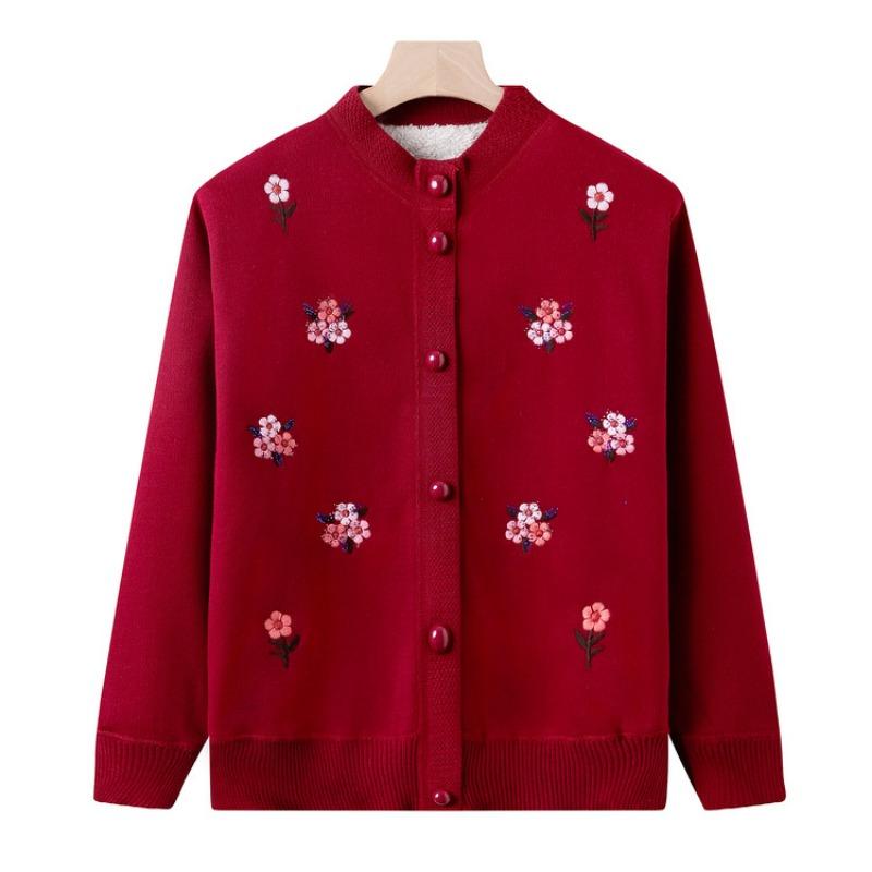 Middle aged lamb wool sweater female grandmother autumn and winter clothing mother fleece cardigan old lady thermal top jacket