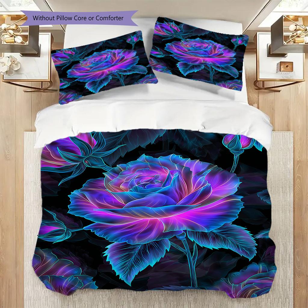 Rose Pattern Bedding Quilt Set Quilt Cover Pillowcase Home Decoration Birthday Gift (1 * Duvet Cover + 2 * Pillowcase, Without Core)
