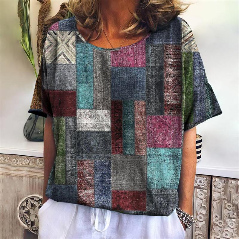 Lustiges Geometrie T-Shirt für Frauen Bunte 3D-gedruckte T-Shirts Sommer Übergroße Oberteile Kurze Ärmel Rundhals T-Shirts Streetwear