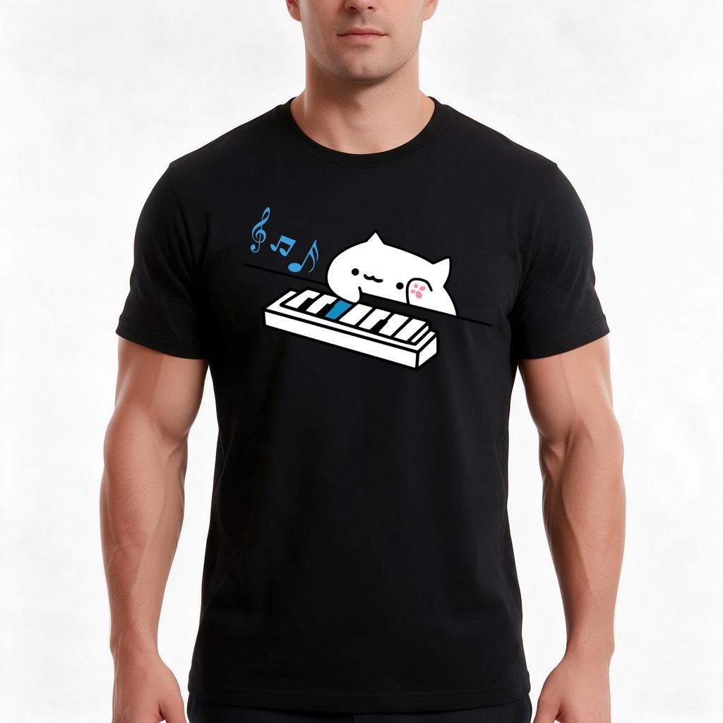 Bongo Cat Plays Piano Tshirt Summer Casual Cotton Tee Oversized Streetwear Tops Vintage Graphic Print Unisex Unisex Unisex