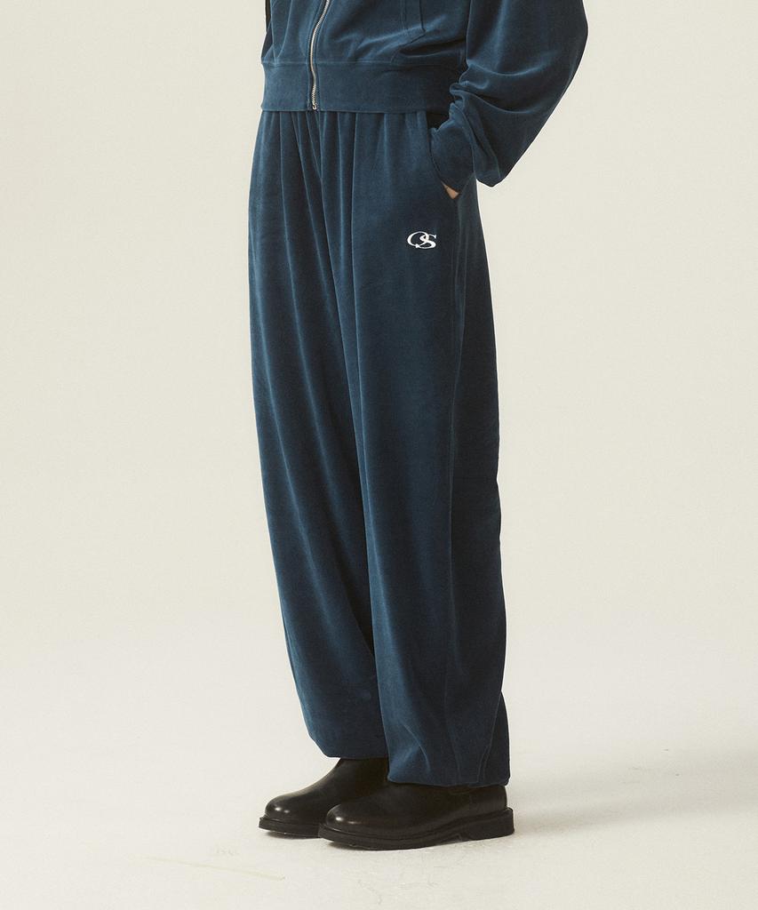 ODDSTUDIO Os Logo Velour 2-Way String Wide Pants - Navy