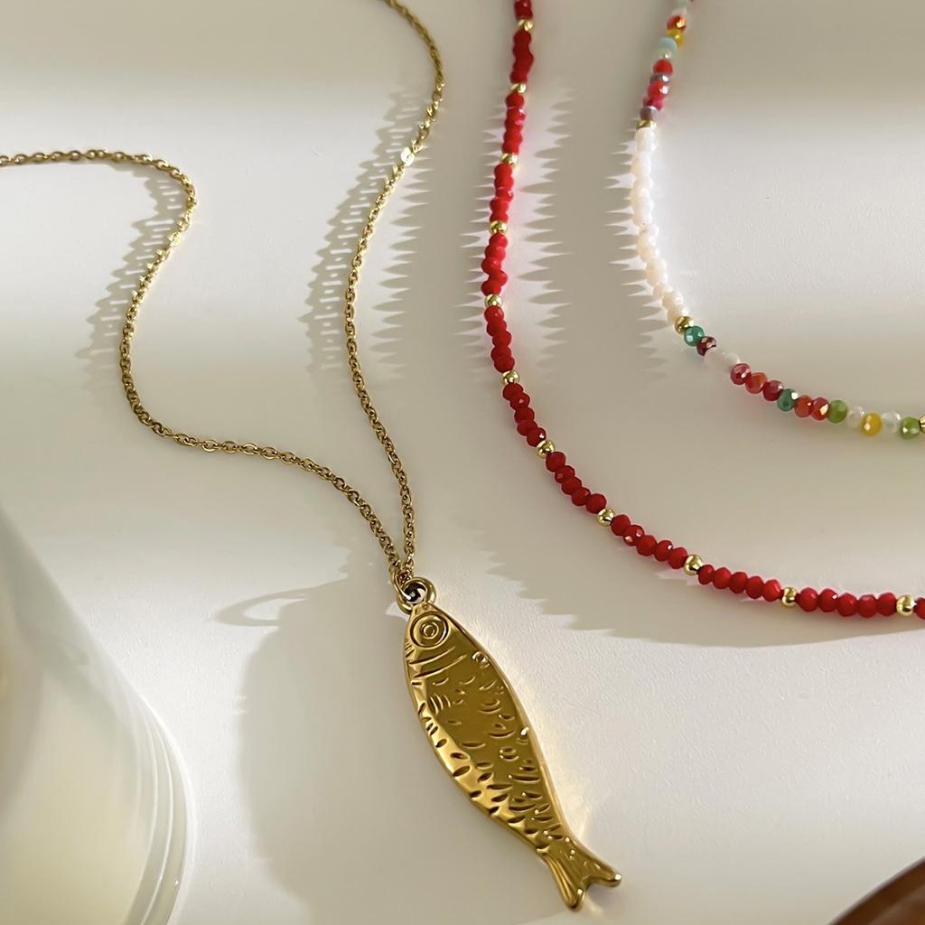 Ethnic Style Matte Bead Necklace Summer Outdoor Beach Body Chain Light Luxury Fashionable Necklace Women's Trendy Accessories