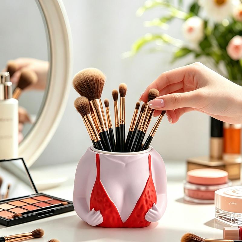 Nieuwigheid Vrouwelijk Lichaamsvormige Make-up Kwastbeker Hars Cosmetische Opbergbakje voor Kaptafel Badkamer Meisjeskamer Bureau Decor