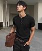 Michikoleondeonseupocheu Waffle Henley Neck Muscle Fit Short Sleeve T-Shirt Black