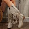 Fashion Large Size Tassel High Boots Women  Autumn and Winter New Thick Heel Rivets Fashion Motorcycle Boots Women