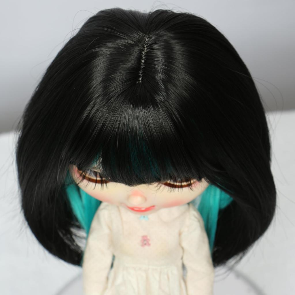 Linfairy 9-10 Zoll Puppenperücke, zweifarbig innen und außen, schulterlang (Schwarz & Dunkelblau)