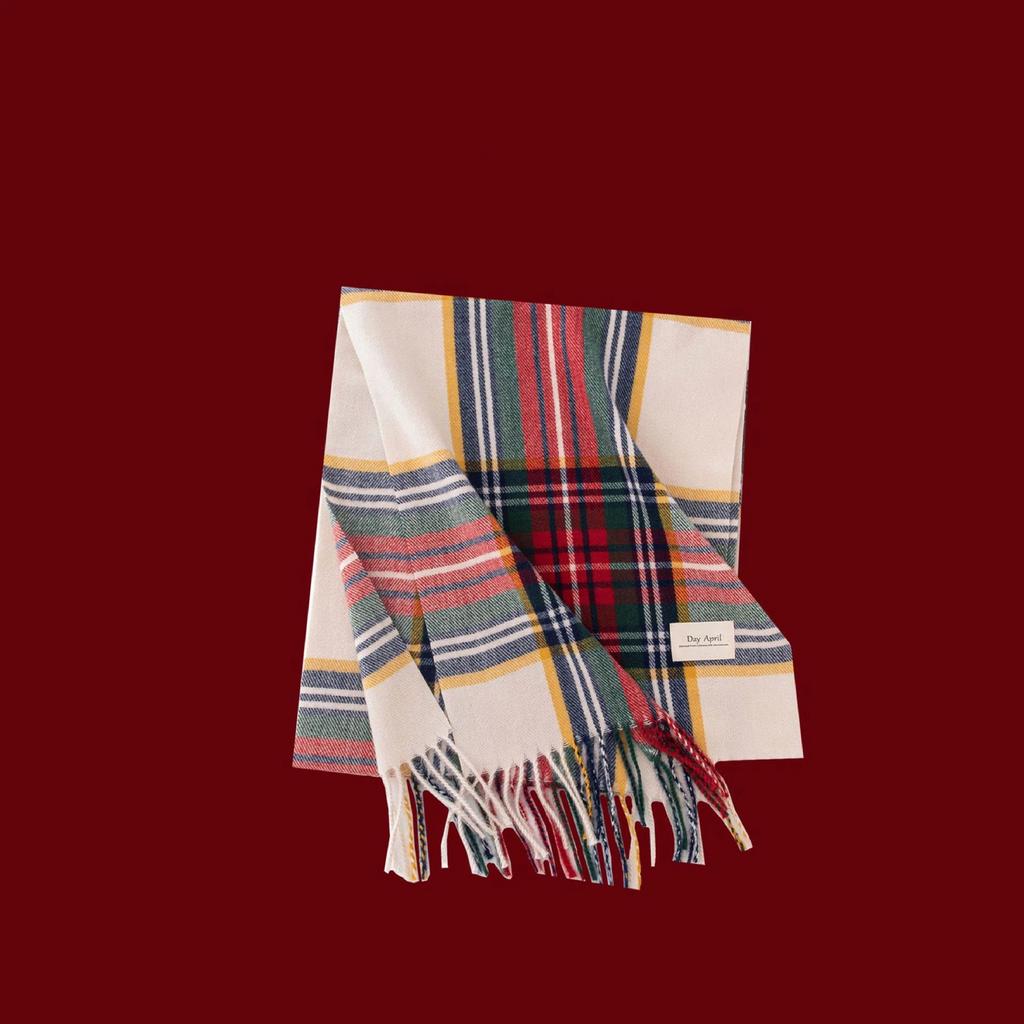 Cashmere Feel Autumn Winter New Year Plaid Scarf Korean Style Women's Faux Cashmere Ankle Red Neck Wrap Shawl Bib