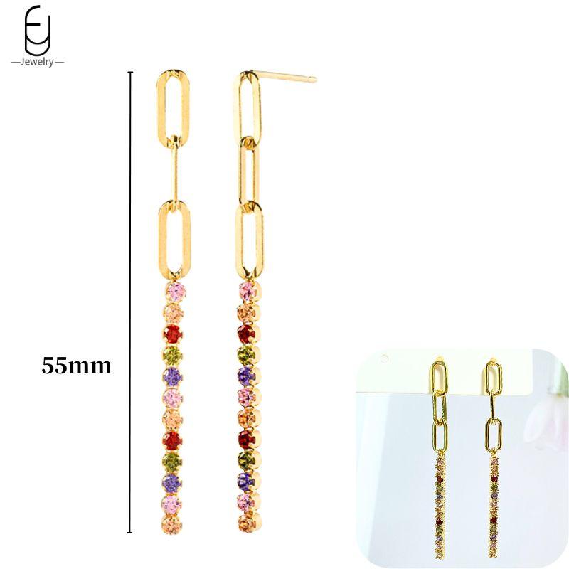 925 Silver Ear Buckles Fashion Hoop Earrings Colorful Crystal Pendants Gold Earring Premium Luxury Women's Jewelry Gift