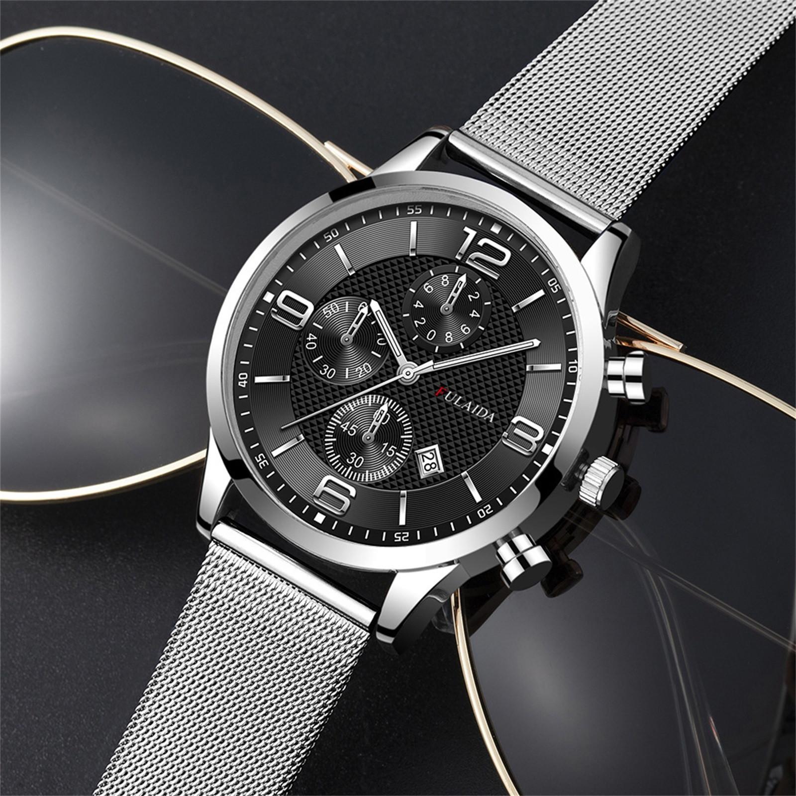 

Модные мужские кварцевые часы из нержавеющей стали с тремя глазами и маленьким циферблатом One Size