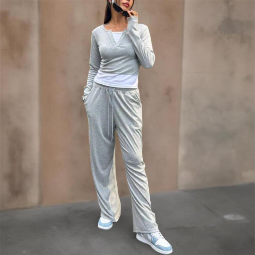 New ArrivalS Open Run Women S Layered EyeleT Long Sleeve T ShirT And Wide panTS