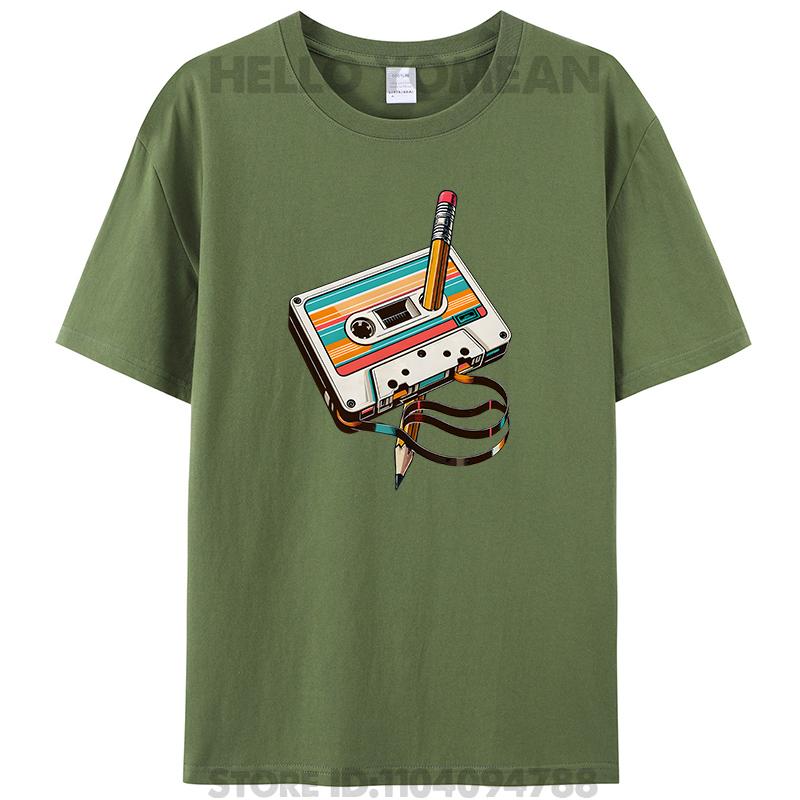 

Retro Vintage Cassette Tape Pencil 70s 80s 90s Music Mixtape Women Men s 100% Cotton T-Shirt Clothing Round Neck Casual Tee Tops XL