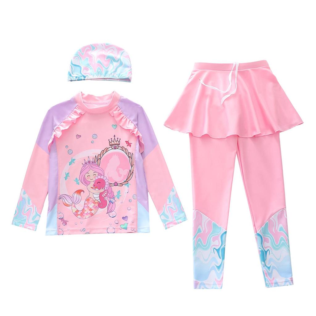 New Girls' Long Sleeve Two-Piece Swimsuit for Toddlers and Kids with CPC Certification