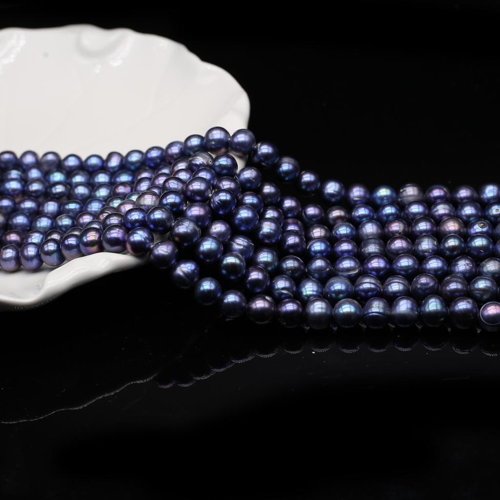 1String, Black Natural Freshwater Pearls, Handmade Near Round Pearl Beads for Jewelry Making DIY Necklaces, Bracelets Craft (Beads 8-9mm, Length 36cm)