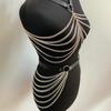 Fashion Body Chain Set: Leather belt paired with cage-style chest harness accessory, perfectly complements  carnival outfits