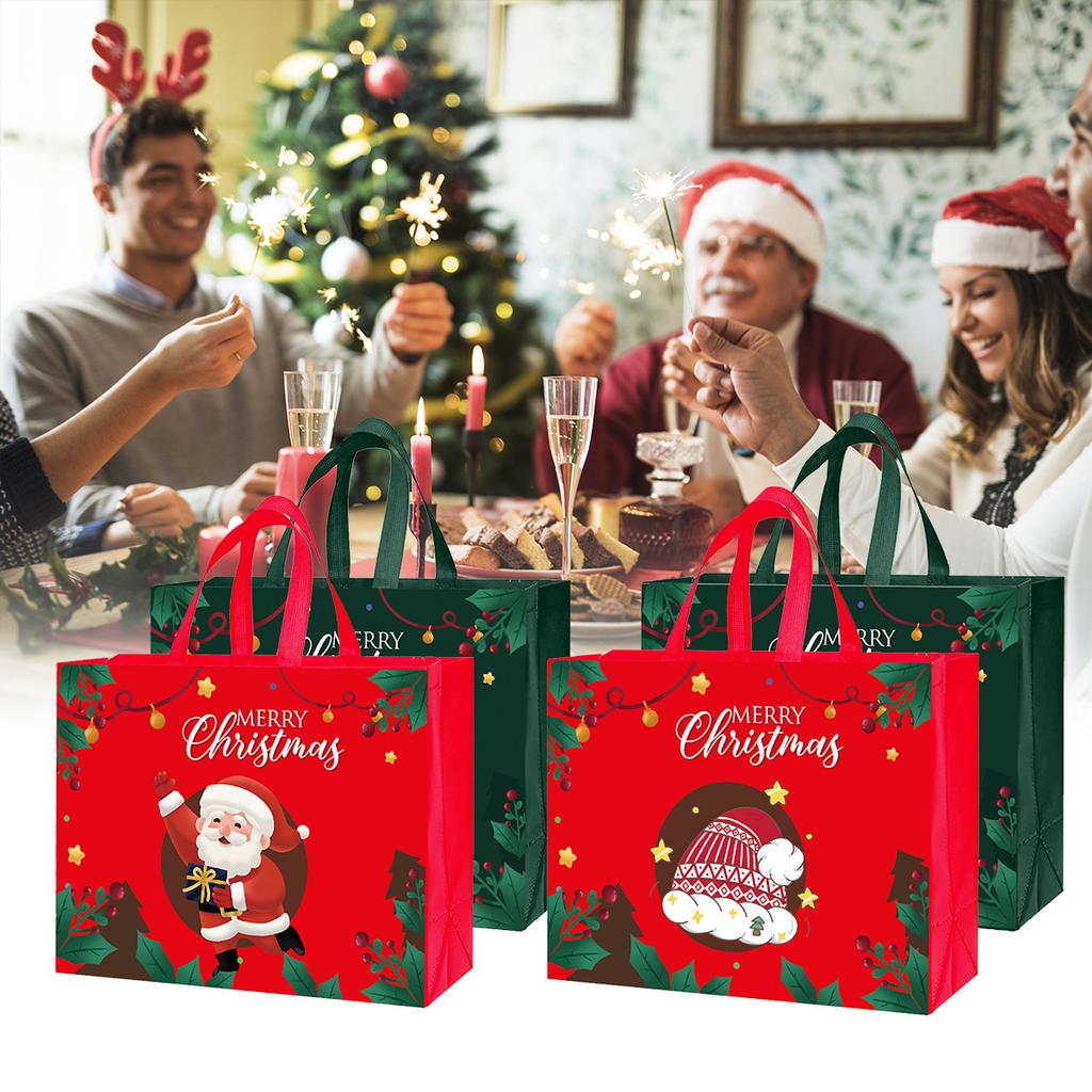 Christmas Gift Bag Santa Elk Socks Tote Bags Candy Christmas Gift Party Packaging Bag Non-Woven Printed Waterproof Xmas Gift Bag