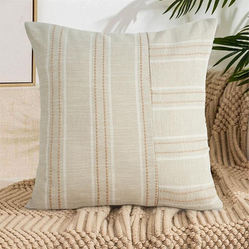 Pillow Case Polyester Cotton Beige with Color Stitching Perfectly for Sofa Bedroom Office Chair Decoration Pillowcase