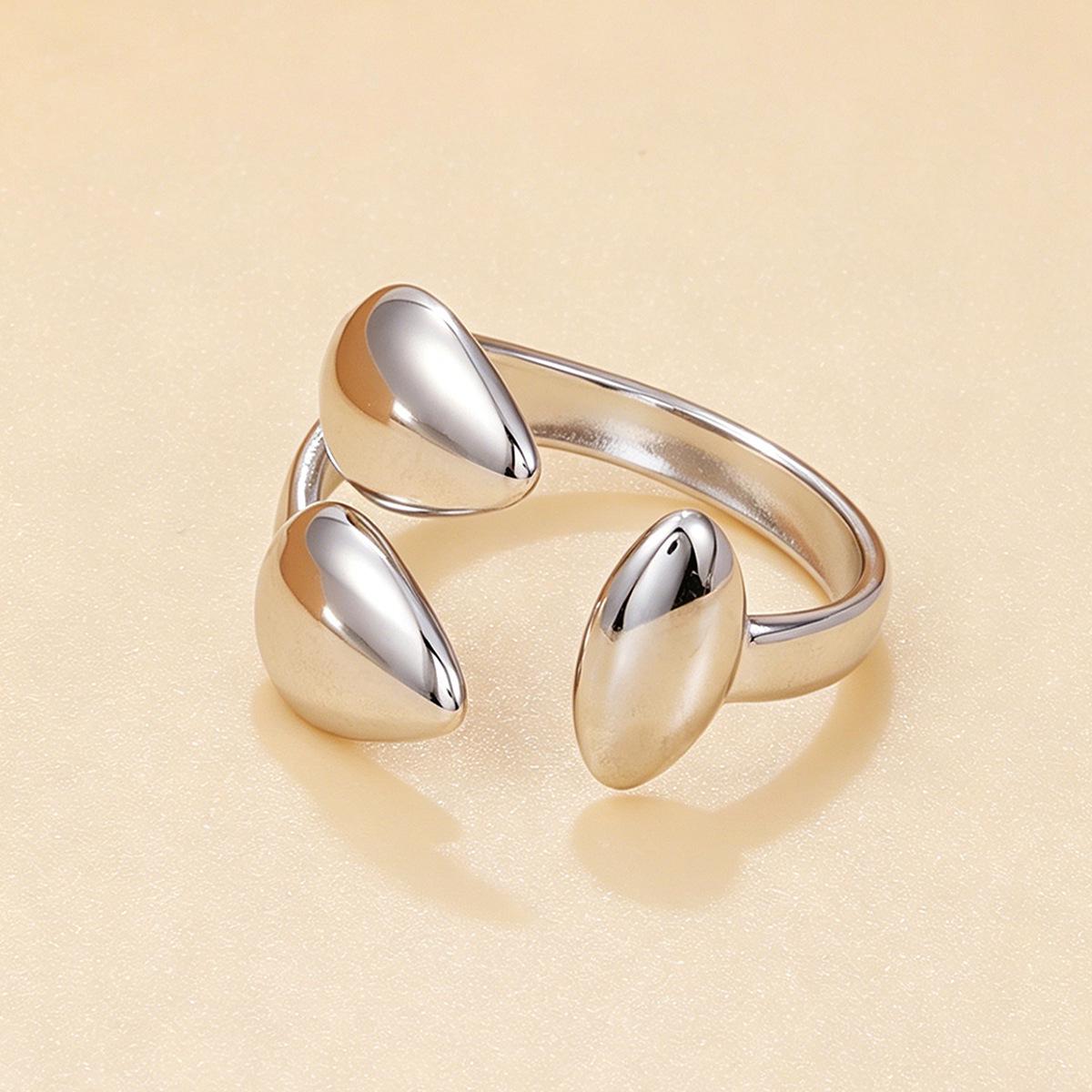 INS Style Asymmetrical Geometric Water Drop Open Ring, Stainless Steel 18K Gold Plated