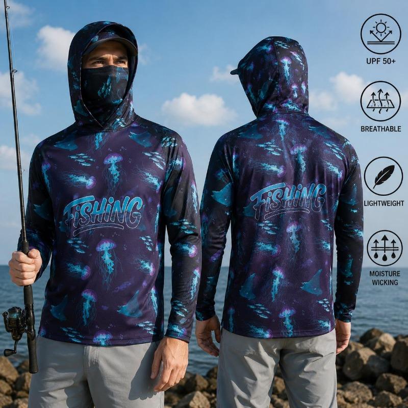 Fishing Shirt Hooded Men Fishing Clothes Long Sleeve Outdoor Summer Mask Hoody Tops Sun Protection Performance Jersey