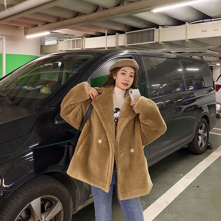 

Легкая шуба из искусственного меха женская короткая осенне-зимняя новая имитация овечьей шерсти теплая шерстяная куртка S