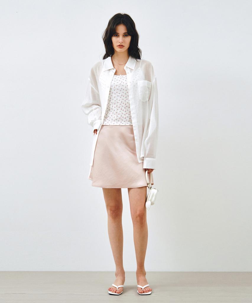 MONGDOL Side Tuck Satin Midi Skirt Light Pink Mdsk033Lpink