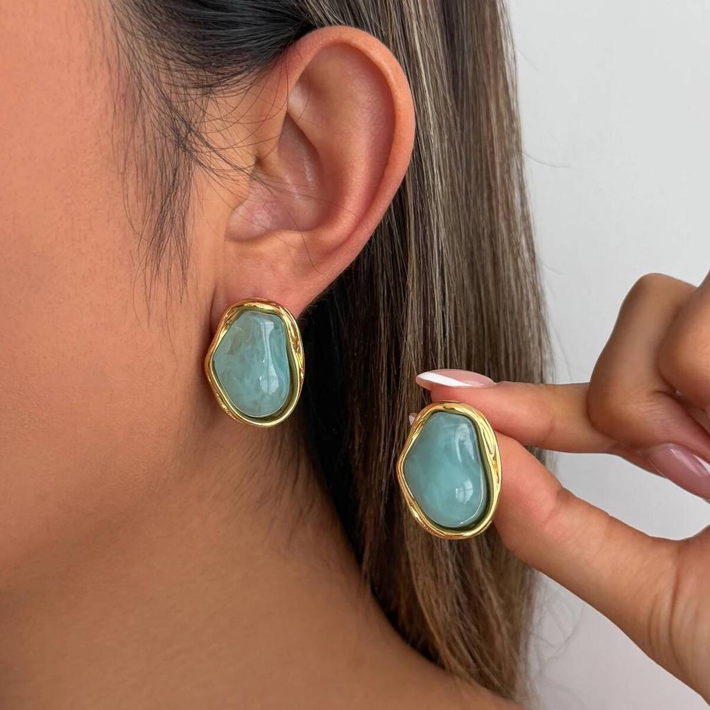 Salircon 5 Color Irregular Geometric Resin Stainless Steel 18K Gold Plated Stud Earring for Women Bohemia Y2K Jewelry Gifts New