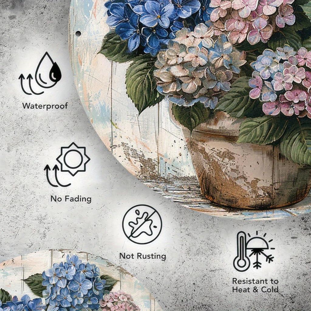 1 Piece 2D Wooden Hanging Sign Hydrangea Theme 8-Inch Round Sign Home Bar Garage Cafe and Garden Decoration