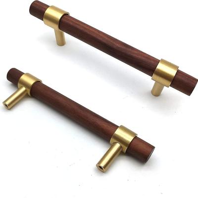 Set Of 6 Brass Cabinet Handle Walnut Furniture Handle - Door Handle Furniture Handle For Cabinet Drawer Hole Center 96mm, Walnut
