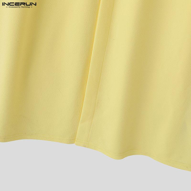 INCERUN Men Lapel Neck Long Sleeve High Splits Casual Long Cardigan Coats