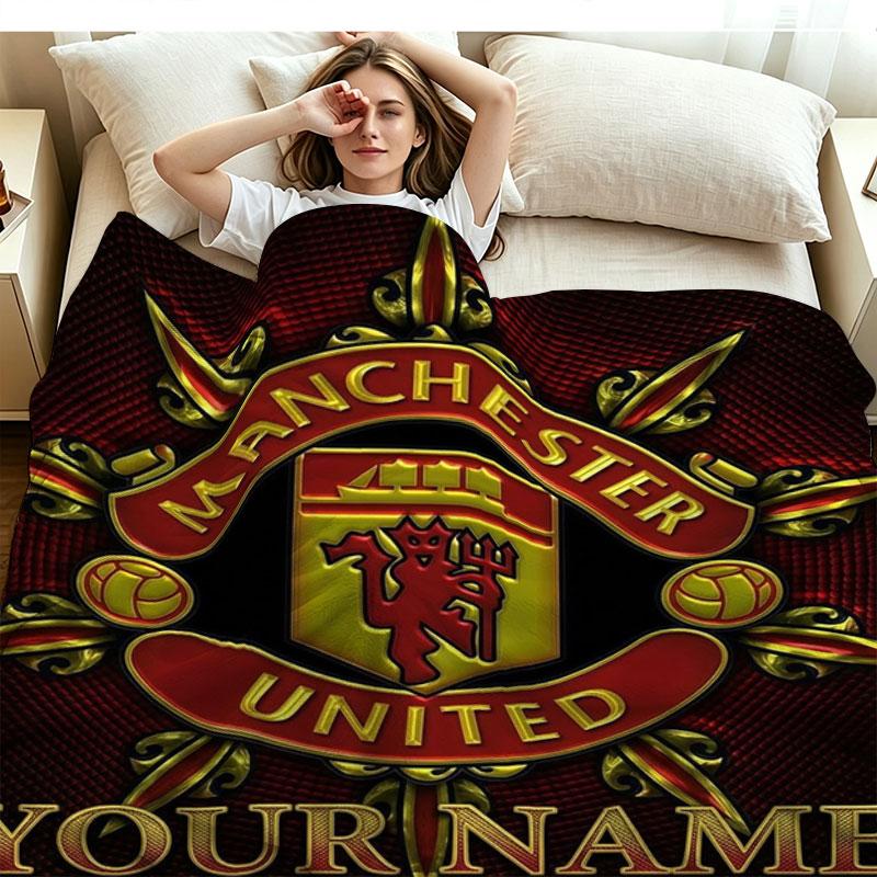 1PC Manchester United F Custom Name Patterned Flannel Blanket Suitable For All Seasons for Home Decor Warmth and Comfort Gifts Holiday Present