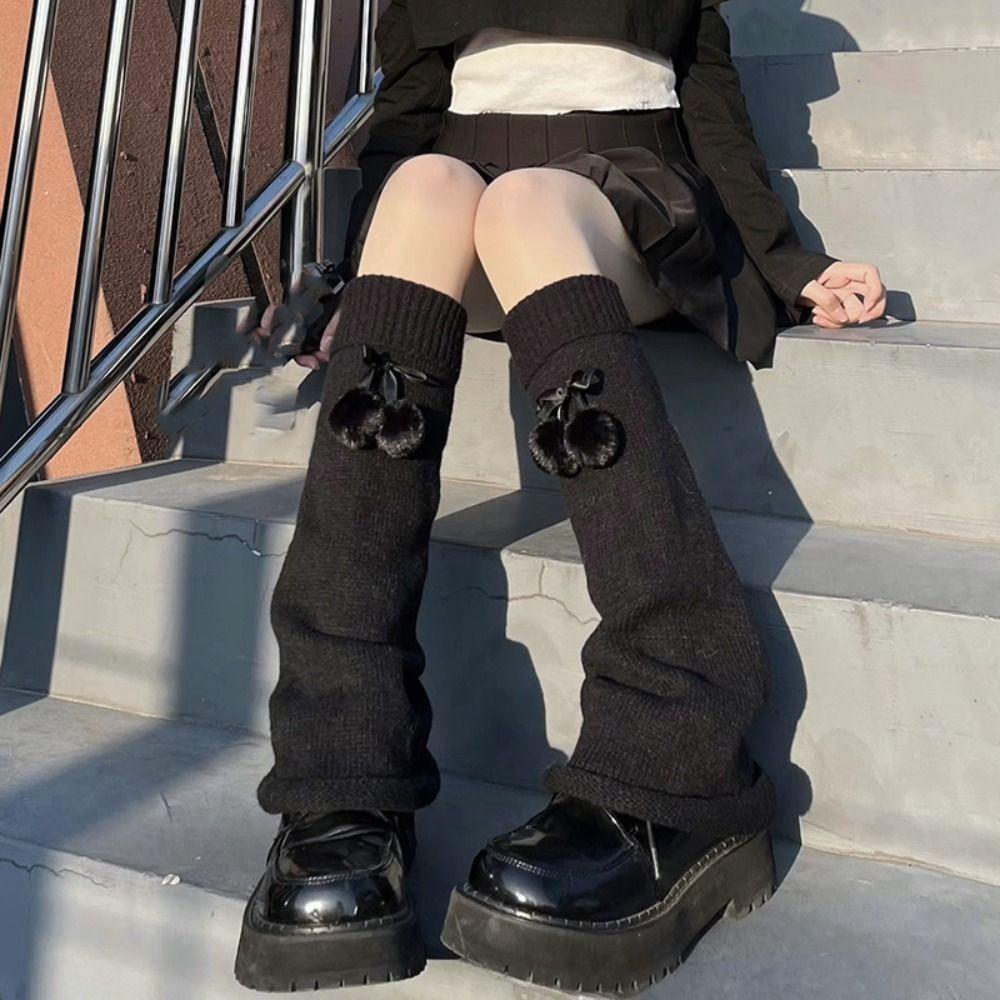 Plush Balls Leg Warmers Women Bowknot Lolita Leg Warmer Trendy Knitted Leg Covers  Girls
