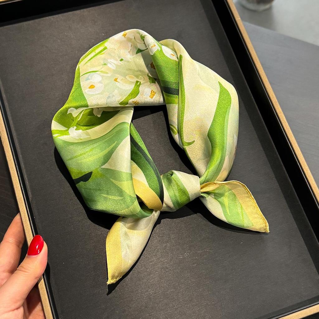 100% Pure Silk Scarf Women Neck Hair Foulard Square Headband Scarves Bandana Fashion Hijab Print Poncho Scarves Pashmina