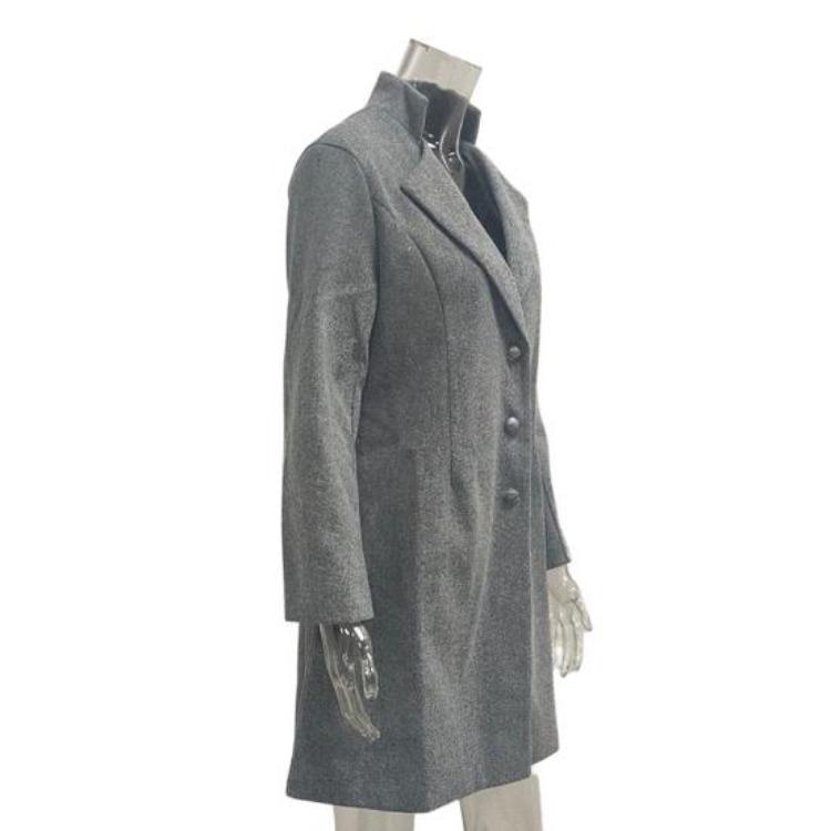 Women Woolen Turn Down Collar Solid Color Single Breasted Slim Fit Thermal Long Sleeve Jacket Coat for Women Commuting Dating Spring