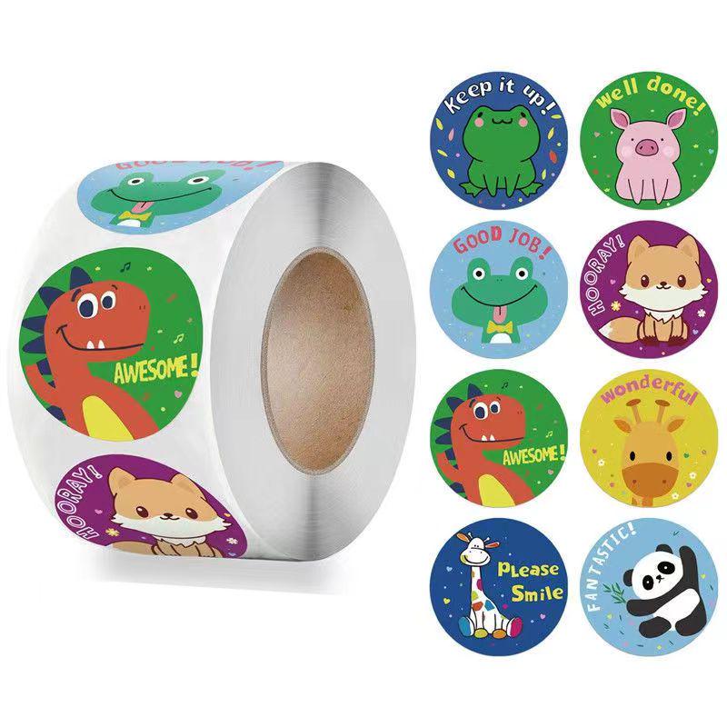500/roll Children's Reward Stickers: Creative Cartoon Animals for Teacher Praise & Student Encouragement