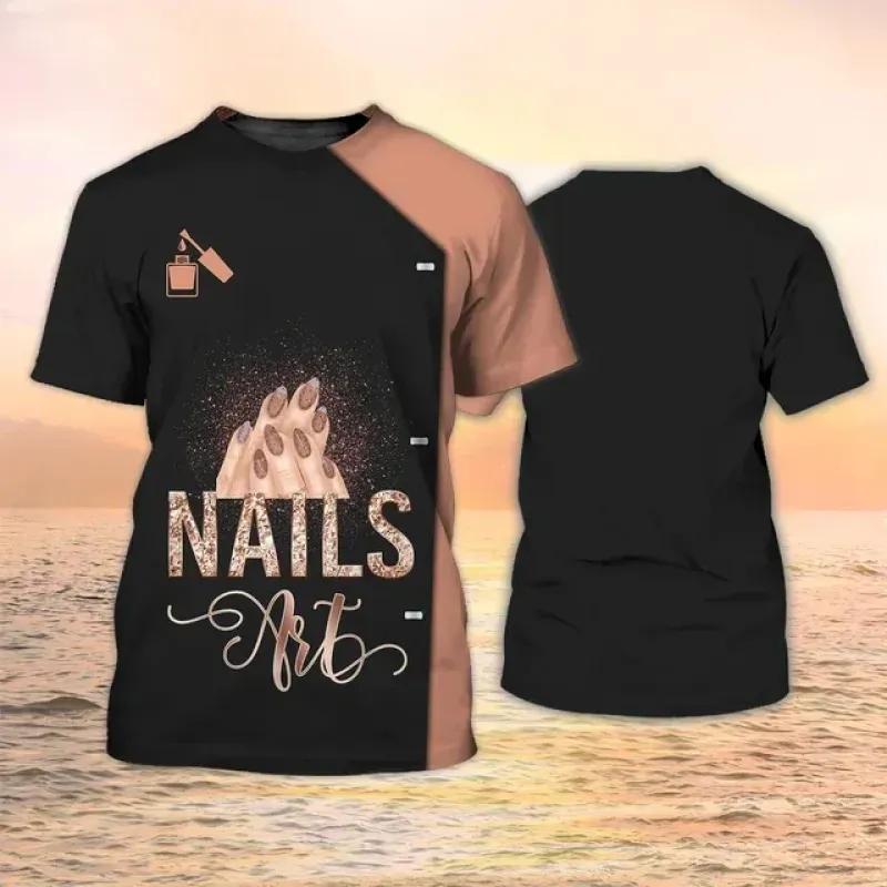 Manicurist Shirt Women's T-shirt 3D Nail Polish Printed Harajuku Short Sleeve Tees Summer Fashion Pullover Female Casual Tops