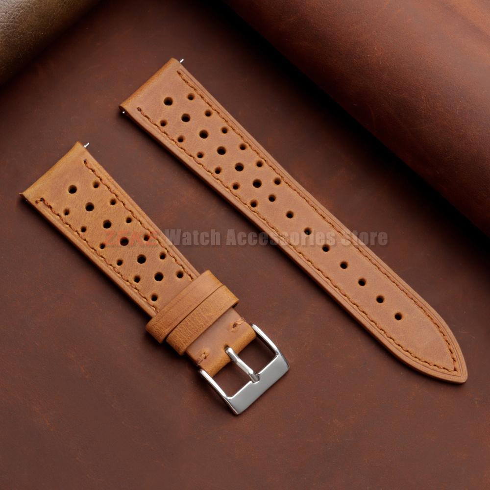 18mm 20mm 22mm Vintage Racing Leather Watchbands 19mm 21mm 24mm Handmade Brown Quick Release Strap Breathable Porous Watch Strap