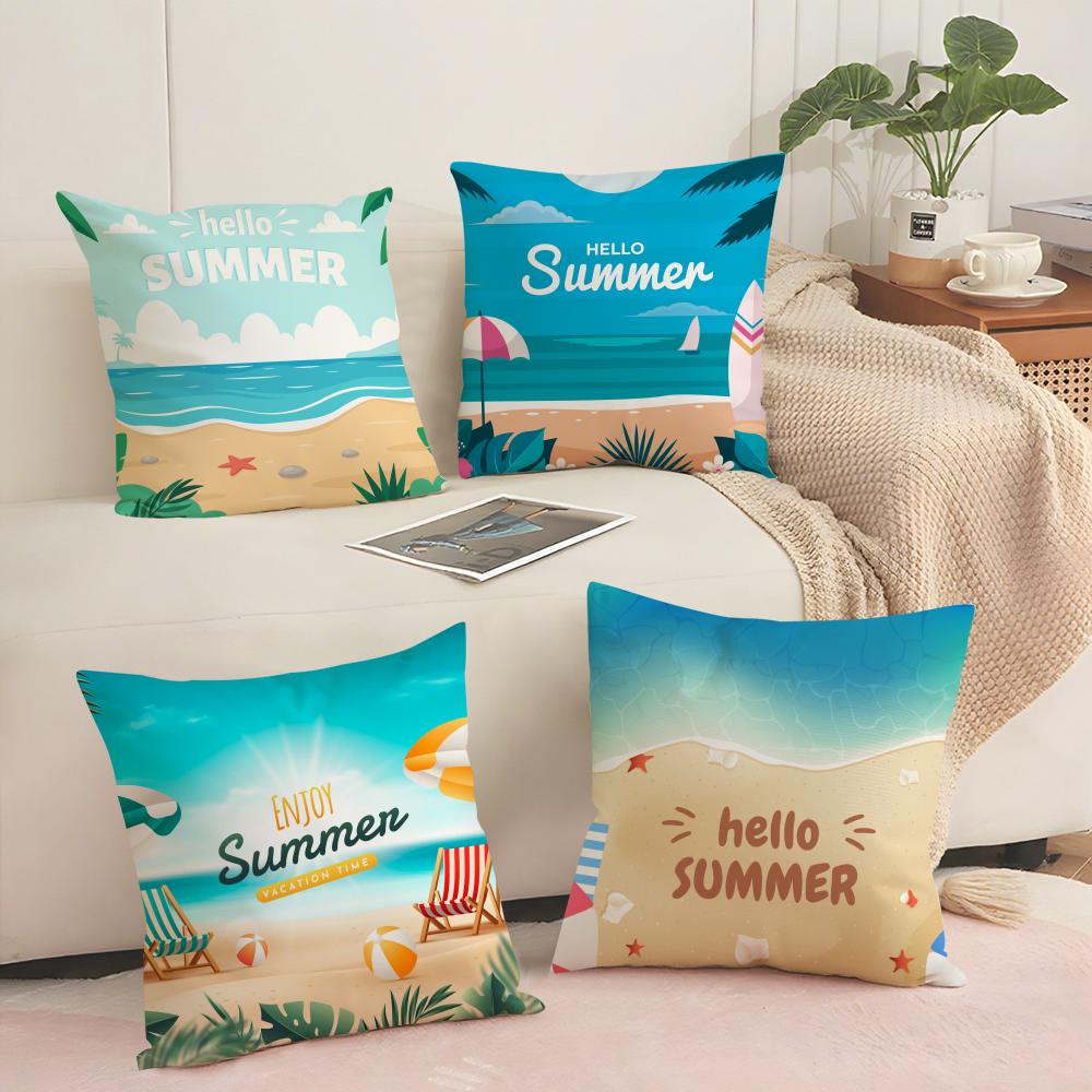 Summer Cushion Cover Soft Short Plush Pillow Cover Smooth Cozy Texture Aesthetic Cushion Case Home Decor