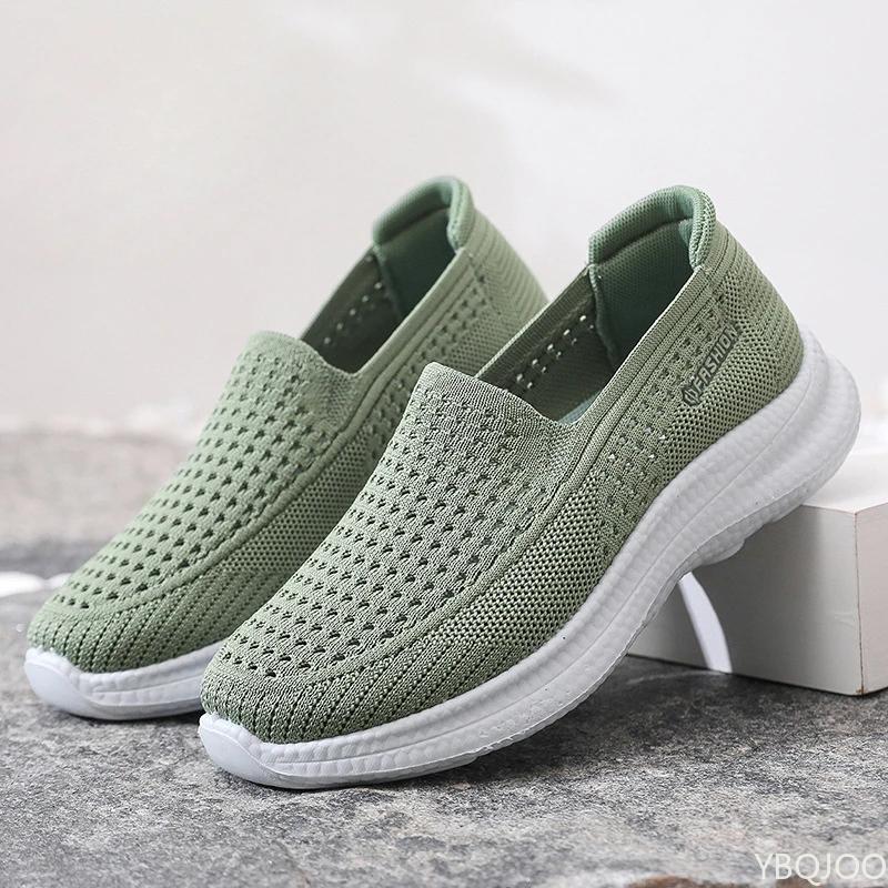 

Модная сетчатая дышащая обувь с мягкой подошвой, вырезами, для ходьбы на одну ногу, спортивная повседневная обувь с простой плоской подошвой, Zapatos De Mujer, кроссовки 40 зелёный