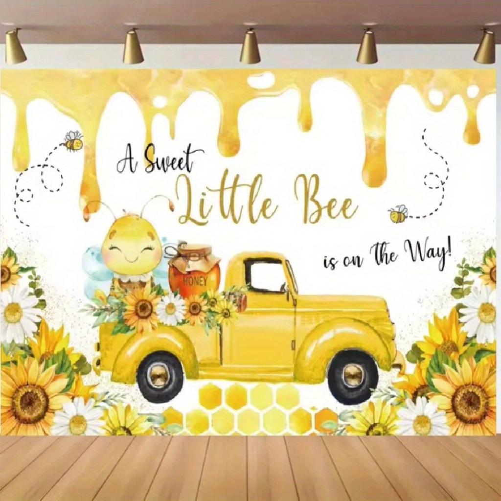 2D Plane 1 Piece of Baby Baptism Backdrop Cloth Featuring Cute Bees and Honeycomb Design