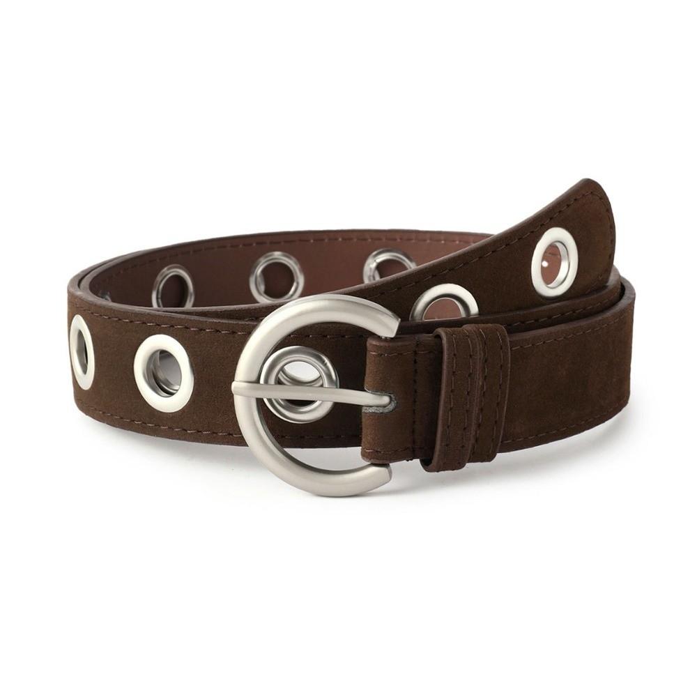 

Fashion Pin Buckle Suede Leather Belt Luxury Design Big Buttonhole Women Waist Belt Versatile Retro Waistband Jeans Decoration кавовий