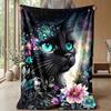 Magical Night with Rabbit and Cat Theme Blanket Lightweight Warm Flannel Blanket Decorative Throw Blanket for Home Decoration