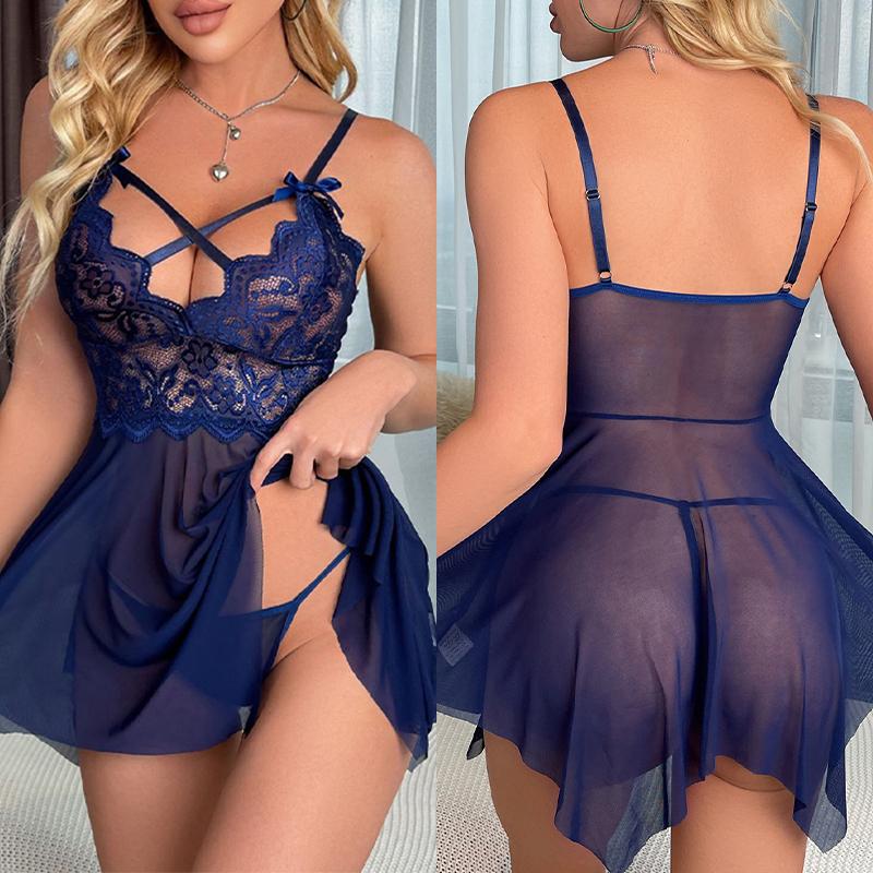 Sexy Lingerie Women Crotchless Sleepwear Pajamas Lace Night Dress Erotic Costumes Exotic Female Underwear Nightgown G-String