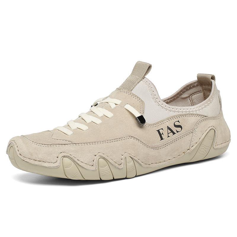 

Новые весенние и летние кожаные туфли для отдыха, мужские кожаные туфли с мягкой подошвой, дышащие нескользящие мужские туфли без застежек 46 песочный