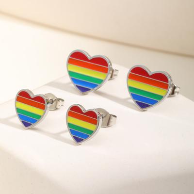 Boucles d'oreilles Cœur Arc-en-ciel en Acier Inoxydable Vnox pour Femmes, Boucles d'oreilles Clous Fines pour Femmes, Bijoux Mode avec Reflet Métallique, Tenue de Soirée