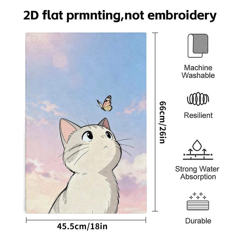 Anime Cat And Butterfly Print Towel, Soft Absorbent Bath Towel for Kids