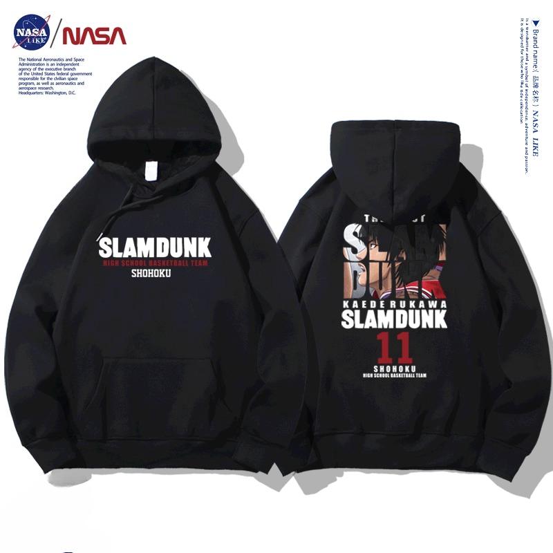 NASA joint autumn and winter cartoon slam dunk print student hooded sweatshirt men and women plus velvet long-sleeved pullover