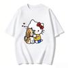 2026 New Summer HelloKitty Cute Graphic Tee Casual Short Sleeve Cotton Top for Women Girls Kawaii Cartoon Print Streetwear