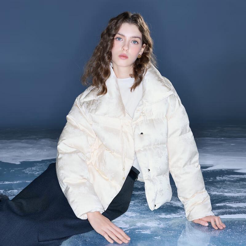 Sancai Women's 2025 Winter Jacquard Goose Down Puffer Jacket