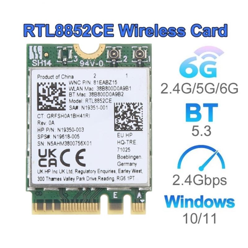 Receptor Wifi 5400Mbps Tri-Band 2.4/5/6Ghz Placa WiFi 6E Compatível com Bluetooth 5.3 Adaptador Sem Fio RTL8852CE para