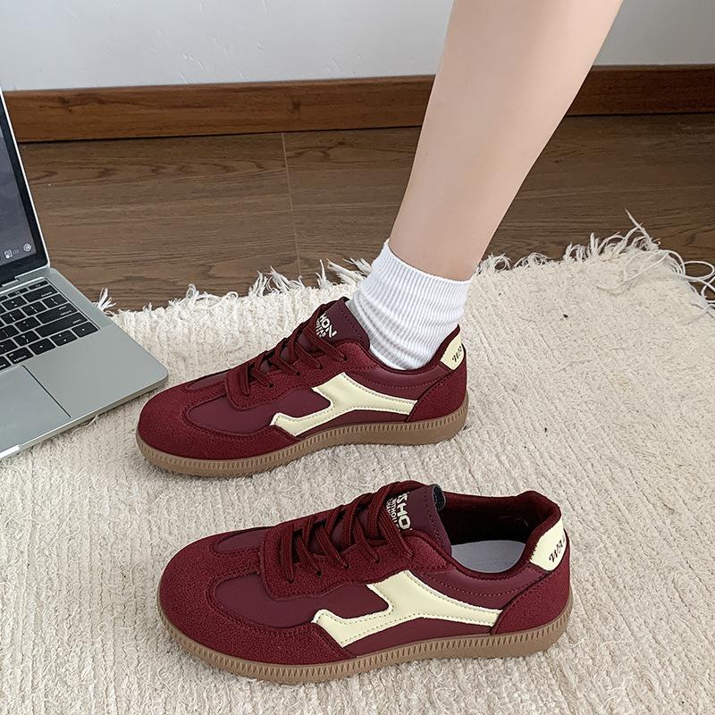 Foreign Trade Large Size Sports Shoes Spring 2025 New Fashion Training Shoes Retro Burgundy Single Shoes