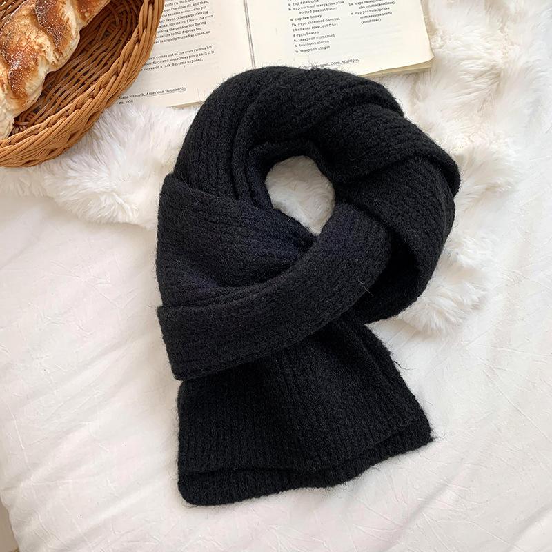 Scarf women's autumn and winter new solid color soft waxy versatile simple wool knitted scarf scarf